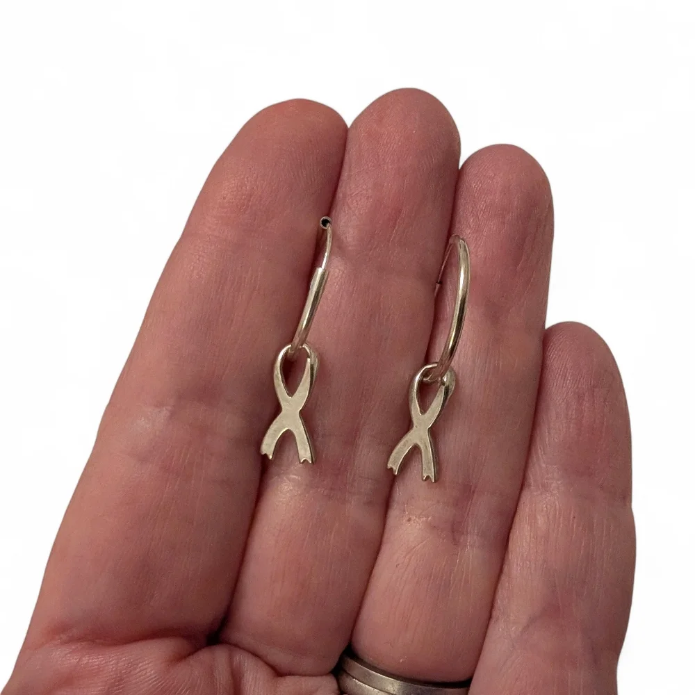 VINTAGE Ribbon Sterling Silver Earrings Hoops Charms Cancer Awareness New